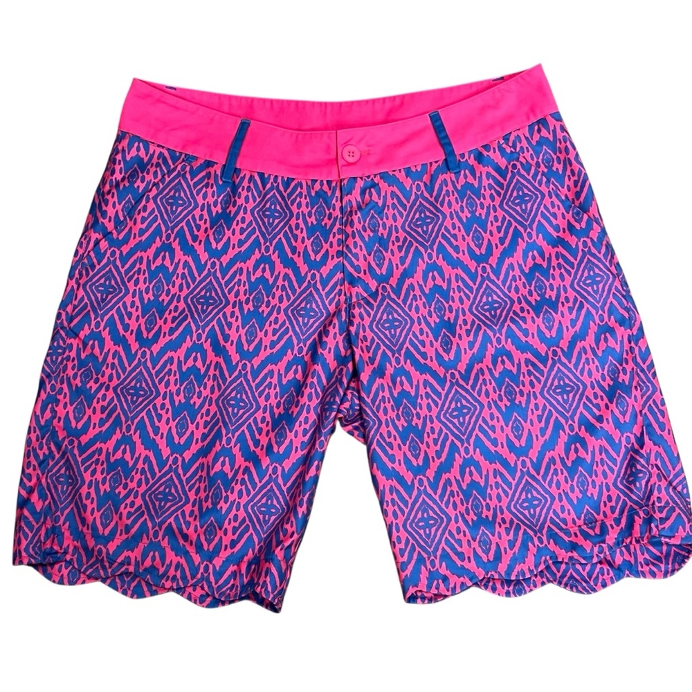 Birdies and Bows Pink Blue Golf Shorts Scalloped Hem Bermuda Style Womens Size 8